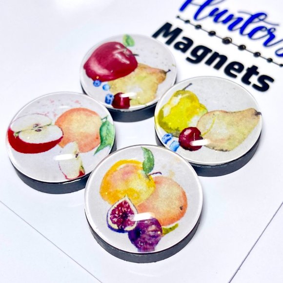 Set of 4 Magnets Watercolor Summer Fruit 2 Glass Refrigerator Kitchen Whiteboard - Picture 3 of 3